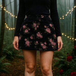 NEW Wild Fable Rose‎ Printed Corduroy Mini Skirt Festival Fairygoth Juniors 2